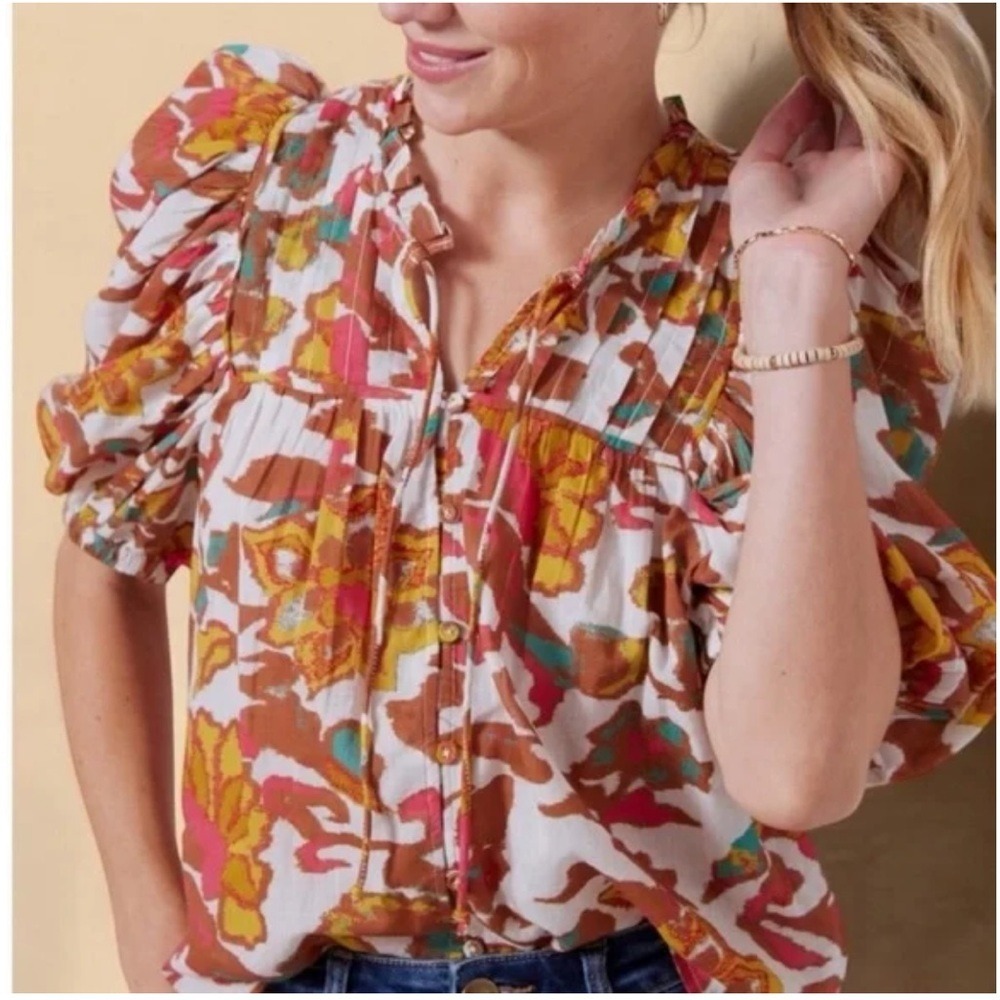 Cleobella Zola Blouse Women's Large Shea Multi Floral Art Print MSRP $296 - Picture 5 of 17